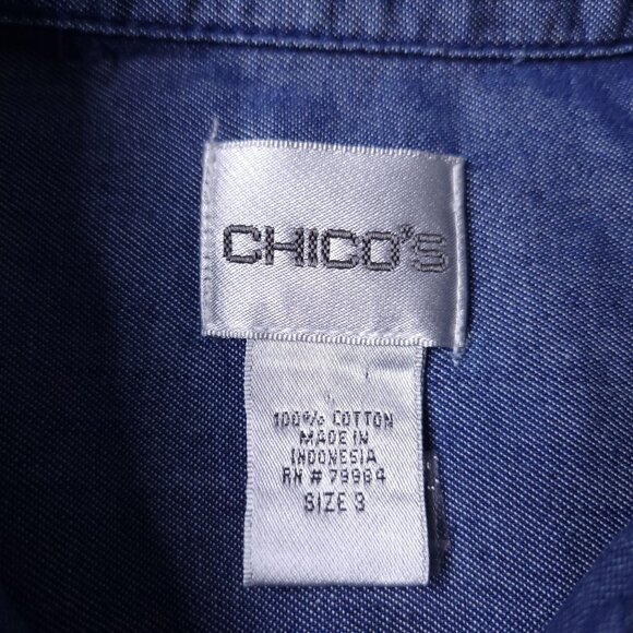 Chicos Womens Button-Up Chambray Shirt XL ( 3) Chest Pockets Collared Neck - Picture 4 of 5